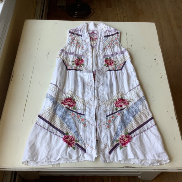 Johnny WAS Sabine Novelle linen embroidered long vest Small - Picture 4 of 8